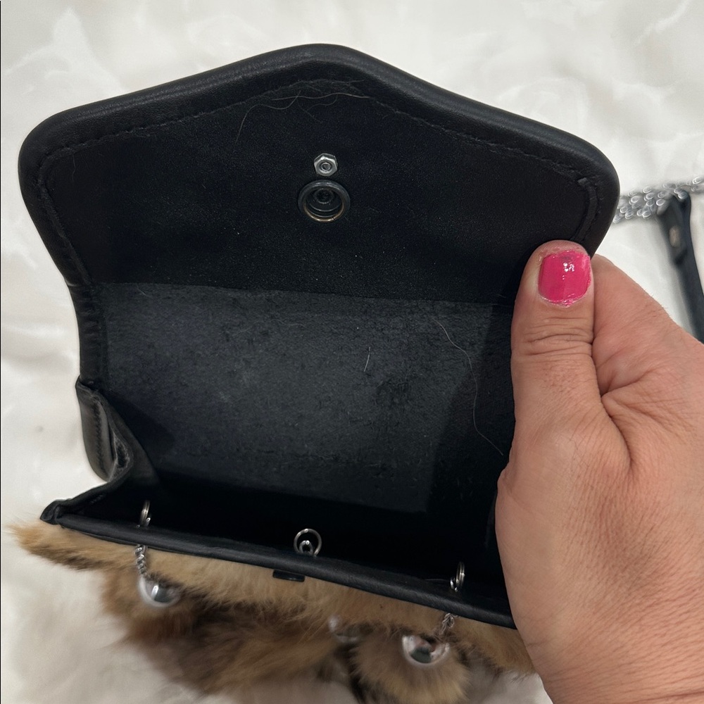 Black and Brown Fur Accent Crossbody Bag - Picture 6 of 7